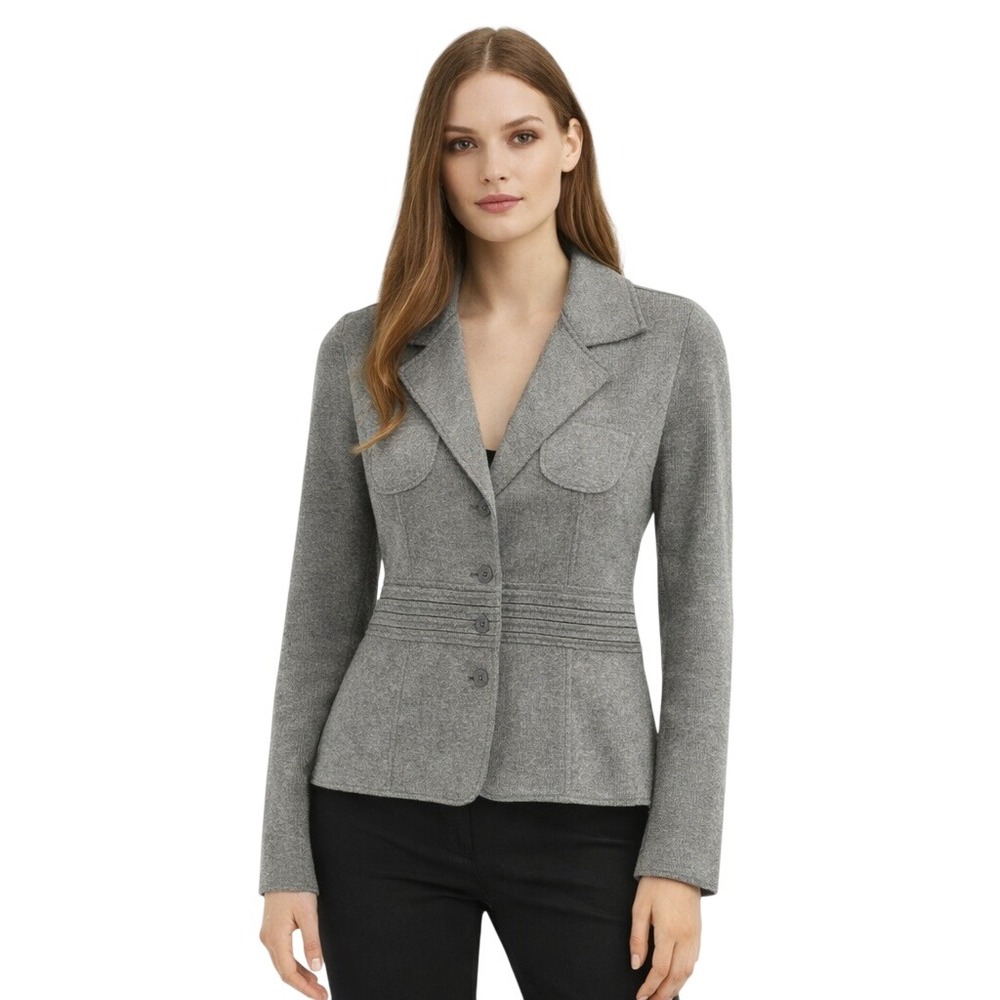 Perlavera Women's Size Small Gray Wool Cashmere Knit Blazer Jacket 2324P403‎